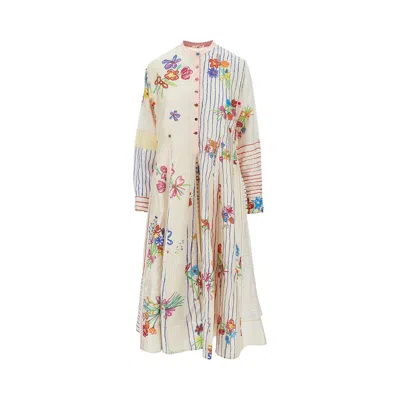 Péro Printed Cotton And Silk Midi Dress In Multi