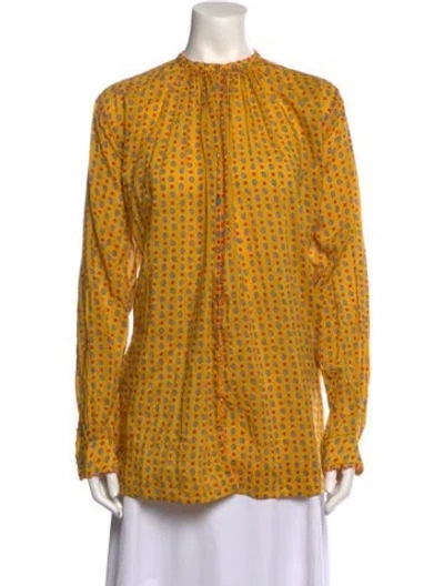 Pre-owned Péro Printed Mock Neck Blouse In Yellow