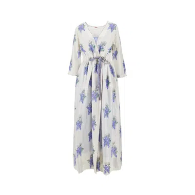 Péro Printed Silk Long Dress In Gray