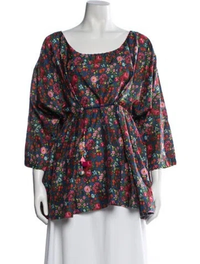 Pre-owned Péro Silk Floral Print Blouse In Blue