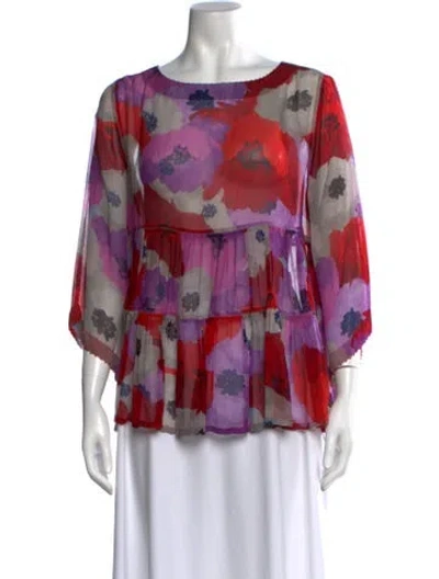 Pre-owned Péro Silk Floral Print Blouse In Red