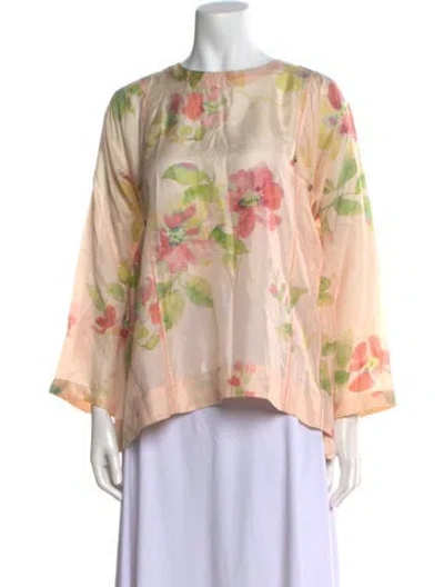 Pre-owned Péro Silk Floral Print Blouse W/ Tags In Neutral