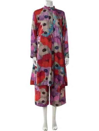 Pre-owned Péro Silk Floral Print Pant Set In Purple