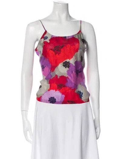 Pre-owned Péro Silk Floral Print Top In Red