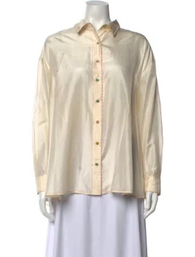 Pre-owned Péro Silk Long Sleeve Button-up Top In Neutrals