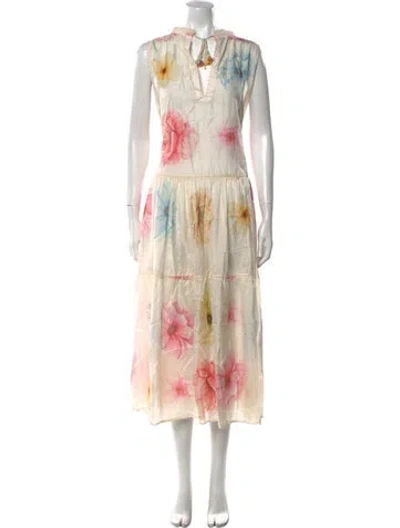 Pre-owned Péro Silk Midi Length Dress In Neutral