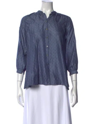 Pre-owned Péro Silk Polka Dot Print Blouse In Blue