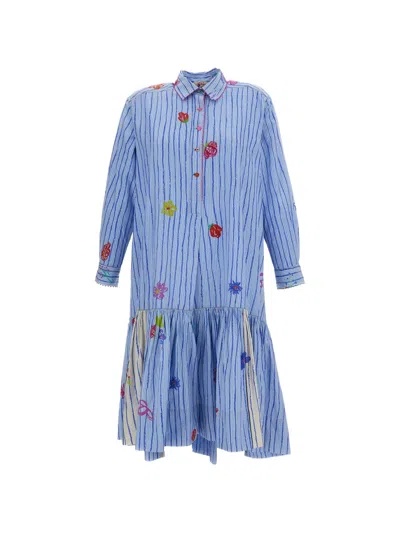 Péro Stripe And Floral-print Silk Maxi Dress In Blue
