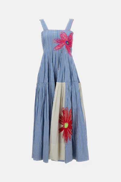 Péro Striped Cotton Dress In Blue