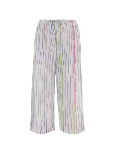 Péro Striped Drawstring Trousers In White