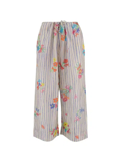 Péro Striped Floral Trousers In Neutral
