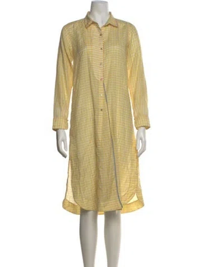 Pre-owned Péro Striped Midi Length Dress In Yellow