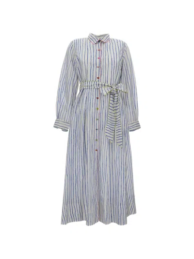 Péro Striped Silk Shirt Maxi Dress In Gray
