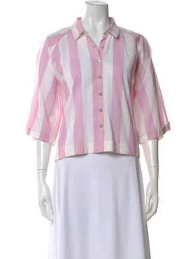 Pre-owned Péro Striped Three-quarter Sleeve Blouse In Pink