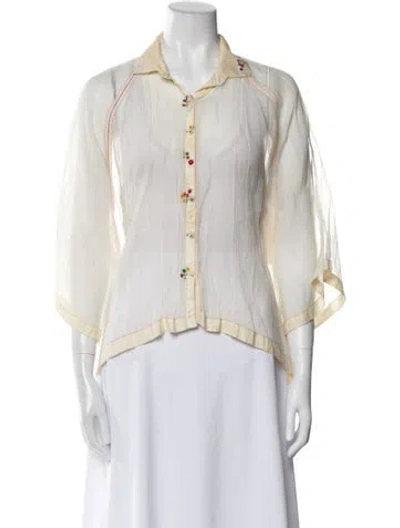 Pre-owned Péro Three-quarter Sleeve Button-up Top In Neutral