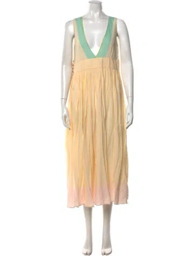 Pre-owned Péro V-neck Long Dress In Yellow