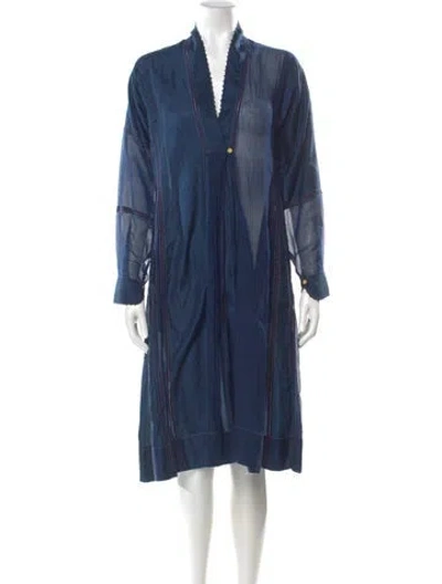 Pre-owned Péro V-neck Midi Length Dress In Blue