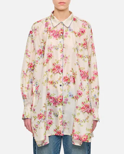 Péro White Wide Floral Print Shirt In Multicolor