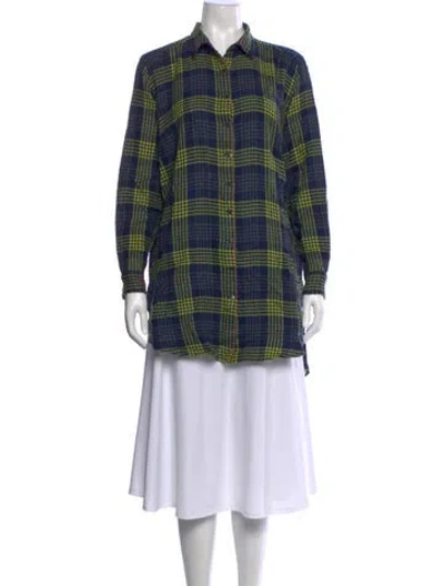 Pre-owned Péro Wool Plaid Print Button-up Top In Blue
