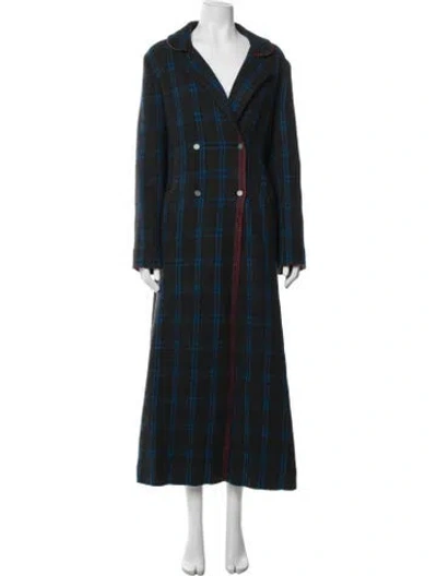 Pre-owned Péro Wool Plaid Print Coat In Black