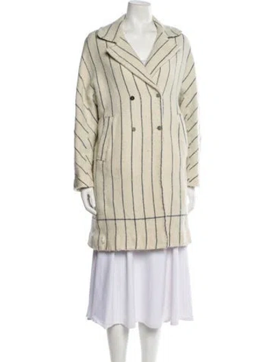 Pre-owned Péro Wool Striped Coat In White