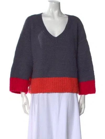 Pre-owned Péro Wool V-neck Sweater In Blue