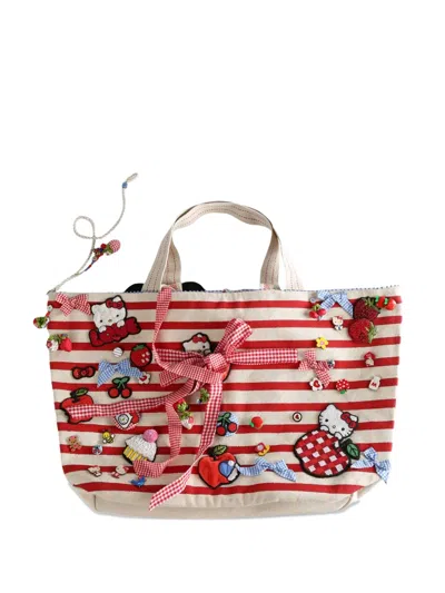 Péro X Hello Kitty Striped Tote Bag In Neutral