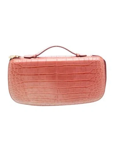 Pre-owned Perrin Crocodile Minaudière In Pink