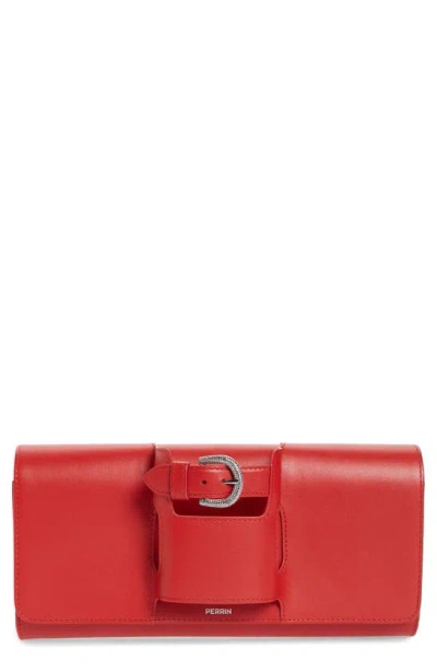 Perrin La Parisienne Leather Clutch In Lipstick/ Strass