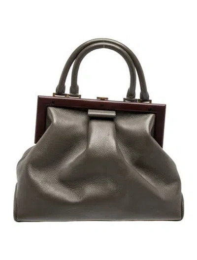 Pre-owned Perrin Leather Top Handle Bag In Grey