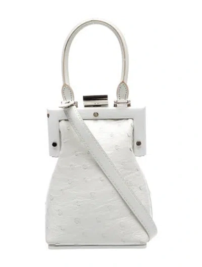 Pre-owned Perrin Ostrich Crossbody Bag In White