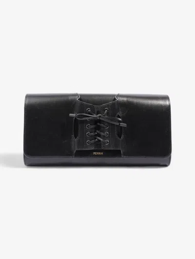 Perrin Paris Corset Flapover Leather Clutches & Evening Bags In Black