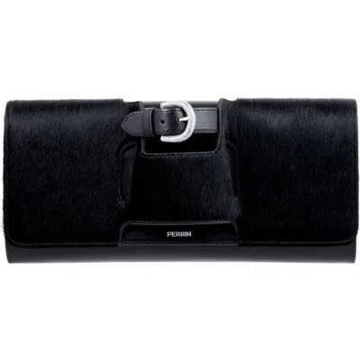 Perrin Paris La Parisienne Clutch In Black Pony | Strass