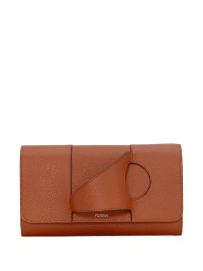 Perrin Paris L'asymetrique Grained Leather Clutch Bag In Brown