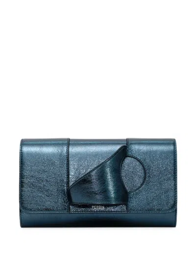 Perrin Paris L'asymetrique Metallic-leather Clutch Bag In White