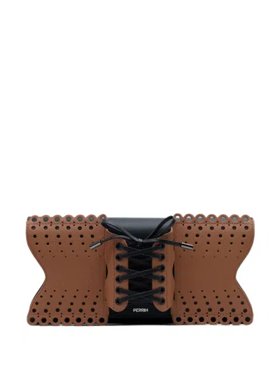 Perrin Paris Le Corset Perforé Lace-up Clutch Bag In Purple