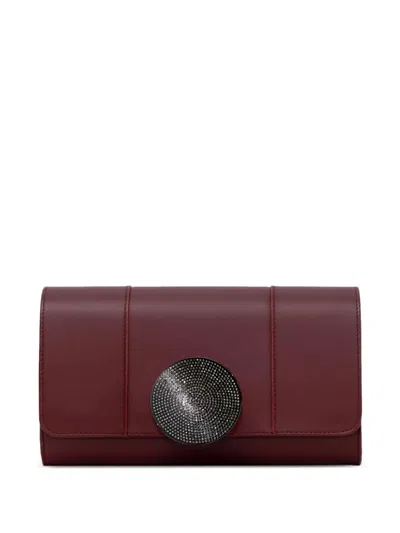 Perrin Paris Le Disque Strass Leather Clutch Bag In Red