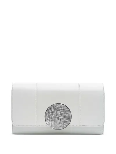 Perrin Paris Le Disque Strass Leather Clutch Bag In White