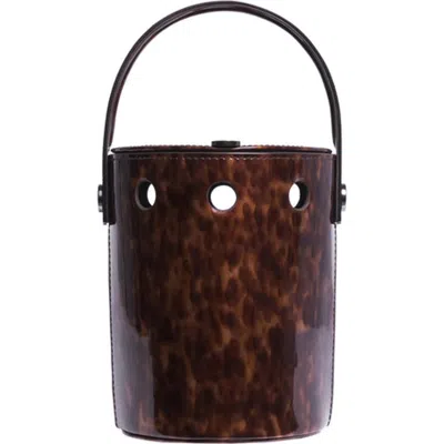Perrin Paris Le Mini Seau Bucket Bag In Ecaille Brown | Black Strass