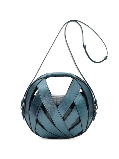 Perrin Paris Le Petit Panier Basket-weave Crossbody Bag In Blue