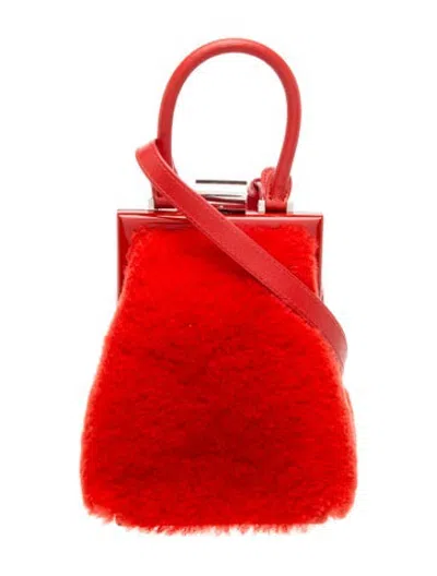 Pre-owned Perrin Shearling Top Handle Bag In Red