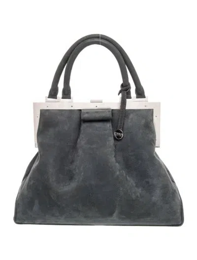 Pre-owned Perrin Suede Top Handle Bag In Grey