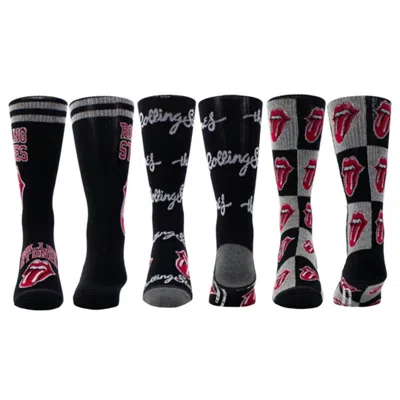 Perri’s Socks Men's 3 Pair The Rolling Stones Collegiate Assorted Crew Socks In Black/black/grey In Multi