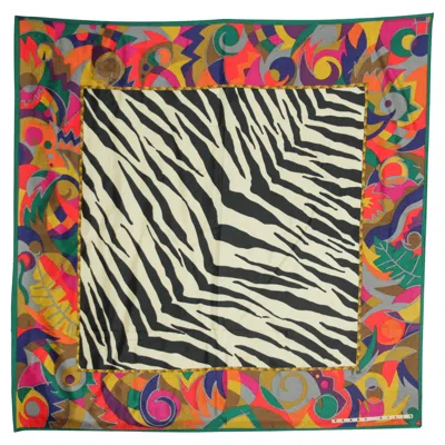 Pre-owned Perry Ellis 100% Silk Scarf Rolled Hem 1980s 35" X 35" In Brown