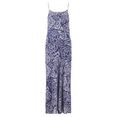 Pre-owned Perry Ellis 1990s  Silk Rose Print Slip Dress In Red