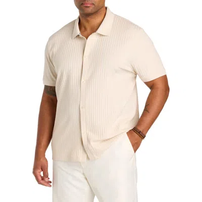 Perry Ellis Big & Tall Ribbed Jacquard Button-front Polo Shirt In Brown