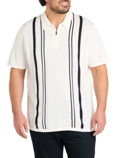 Perry Ellis Big & Tall Striped Zip Sweater Polo Shirt In White