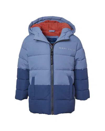 Perry Ellis Kids' Blocked Ripstop Puffer Jacket In Blue