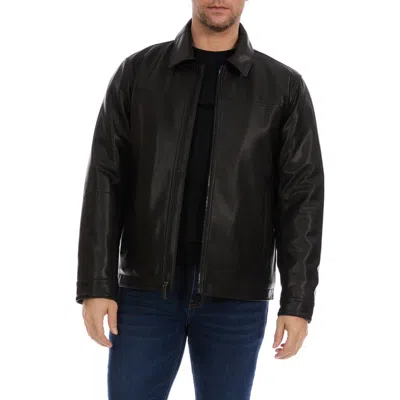 Perry Ellis Classic Leather Jacket In Black