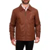 Perry Ellis Classic Leather Jacket In Brown